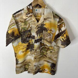 Vintage Waikiki Holiday Hawaiian Shirt Mahi Mahi Fish Korea M Aloha Surf Beach